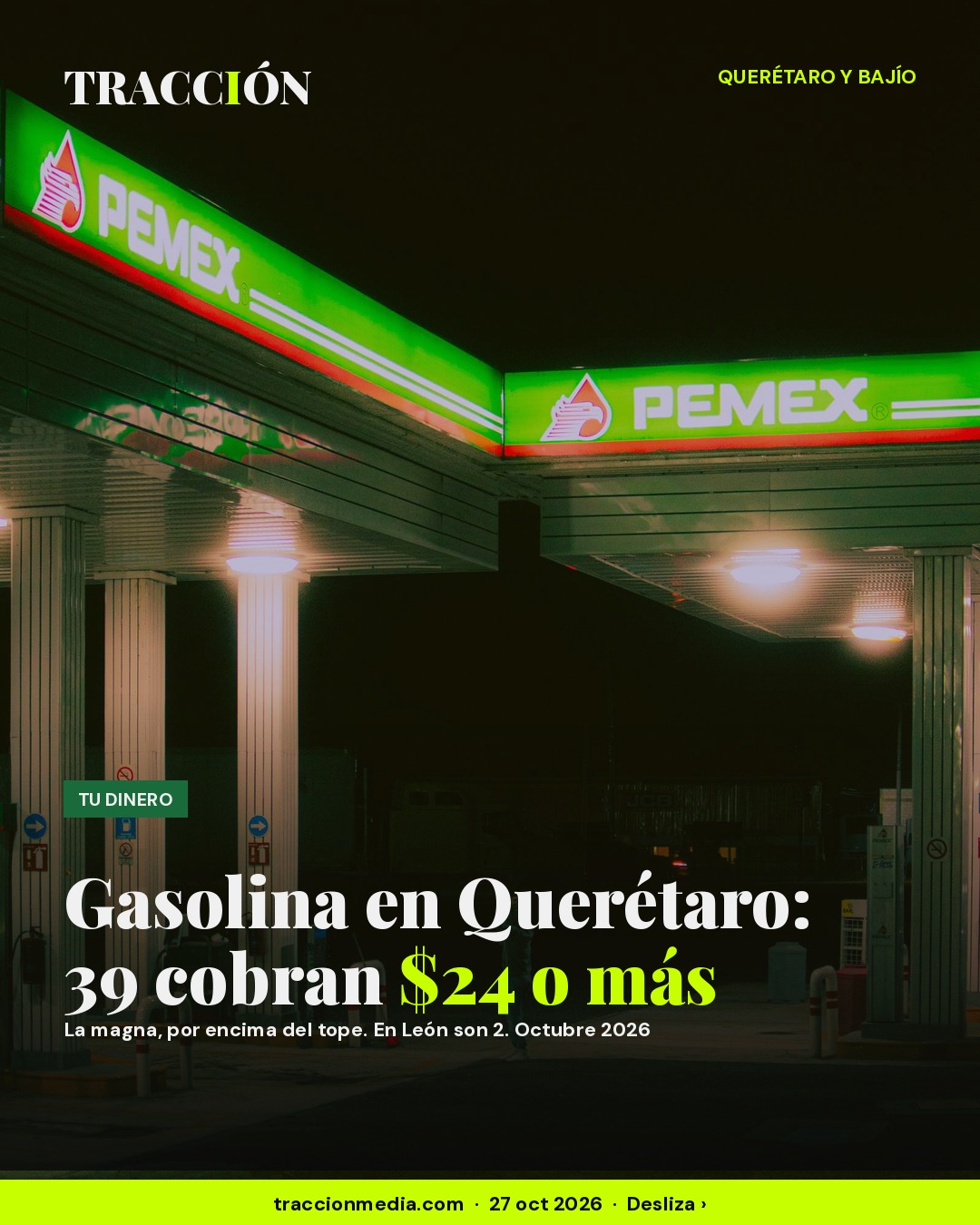 Gasolinera de noche en México