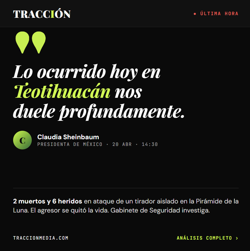 Cita de la presidenta Claudia Sheinbaum tras el ataque en Teotihuacán: Lo ocurrido hoy en Teotihuacán nos duele profundamente